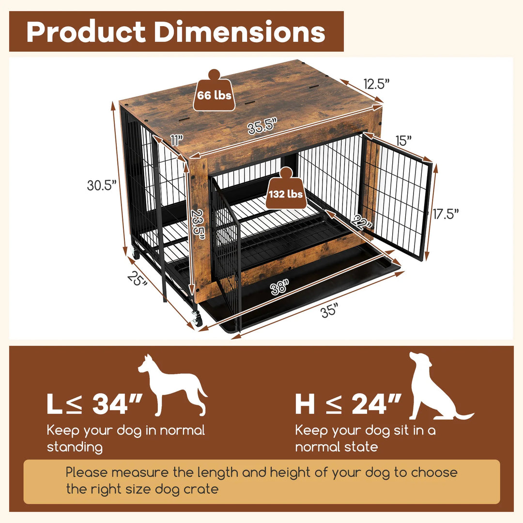 Dog Crate Furniture Industrial Dog Kennel W/ Flip-Up Top