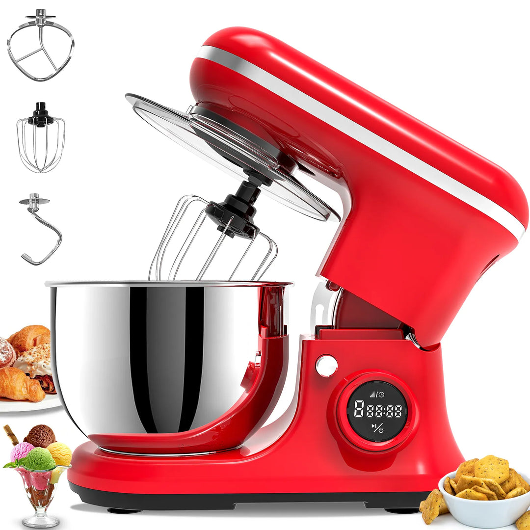 5.3 Qt Digital Display Stand Kitchen Food Mixer 6 Speed with Egg Whisk, Dough Hook & Flat Beater