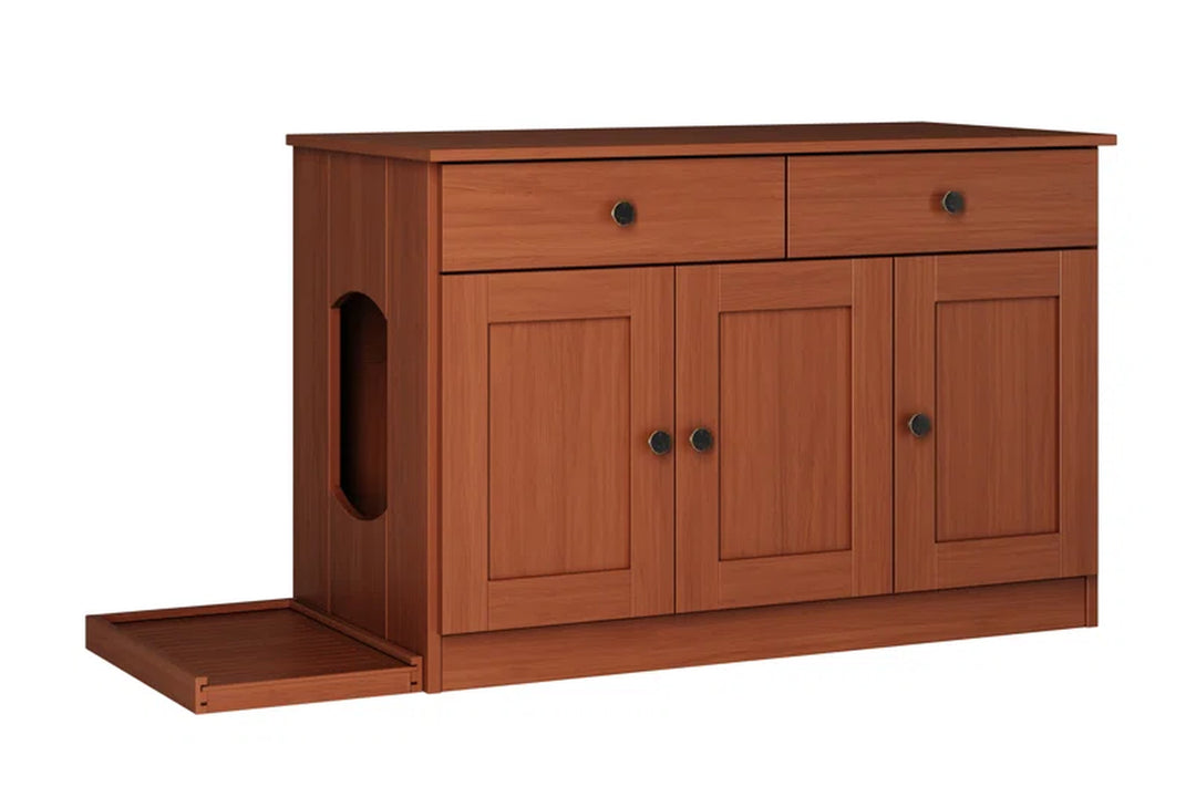 Palace Imports 100% Solid Wood Haajarah 3-Door Cat Litter Enclosure with 2-Drawers and Litter Catch