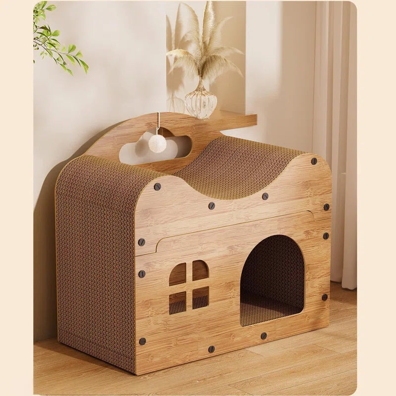2 in 1 Double Layer Cat Scratcher Lounge Bed with Play Balls