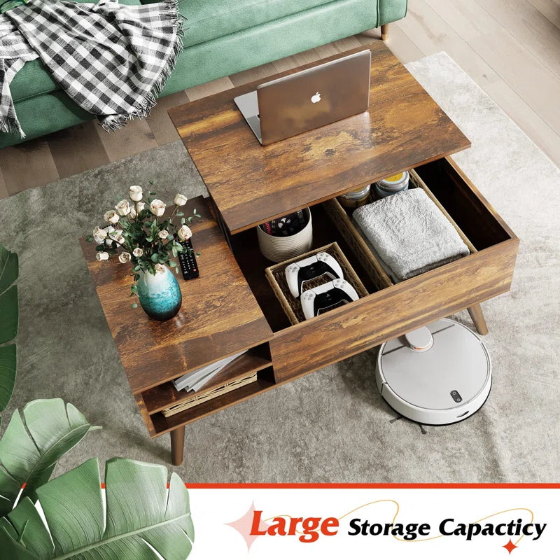 Aravis Lift Top Coffee Table with Storage for Living Room,With Adjustable Shelf, Wood