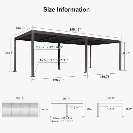 Solar Louvered Pergola with LED String Lights Aluminum Outdoor Pergola with Adjustable Roof for Patio Garden
