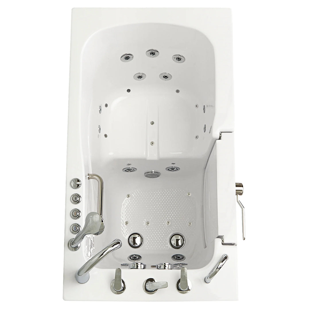 Ella Monaco 32" Acrylic Hydro Massage Walk-In Bathtub with Outward Swing Door, 5 Piece Fast Fill Faucet, 2" Dual Drain
