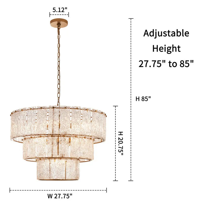 8-Light 3 Tiered Glass Chandelier Pendant Lights - W27.75" X H85"