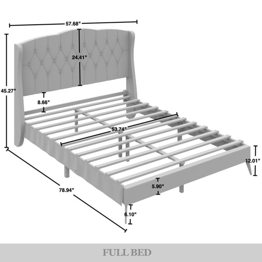 Velvet Diamond Button Tufted Upholstered Platform Bed