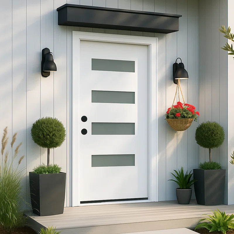 36" X 80" Frosted Glass Fiberglass Front Door with Wood Grain Texture – Exterior Entry Door Set