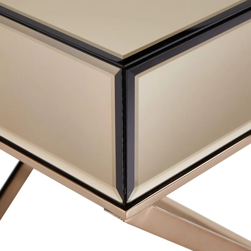 Nyasha Mirrored Glass Top End Table with Storage