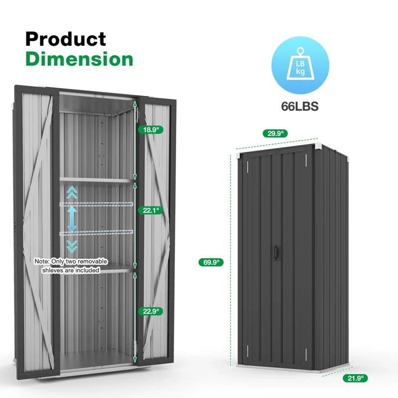 Stetsonville Outdoor Storage Cabinet with Shelves Weatherproof Garden Shed