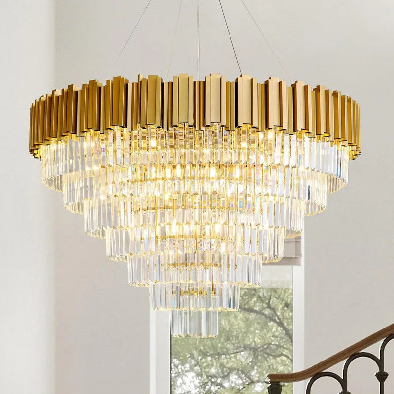 Large Crystal Chandelier - 35.4"Modern 6-Tier 17-Light Chrome Ceiling Light, Luxury K9 Crystal