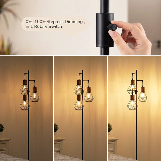 Crevan 65" Dimmable Rattan Tree Floor Lamp with 3 Bulbs Included