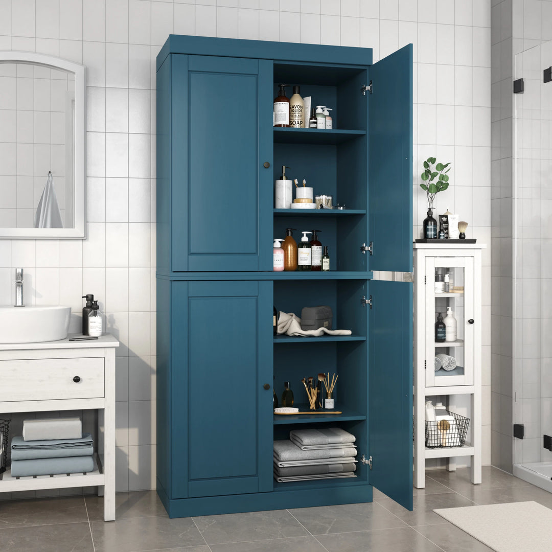 100% Solid Wood Bathroom & Laundry Storage Cabinet, Raised Panel Doors, Adjustable Shelves, 32" Wide, 71.5" Tall