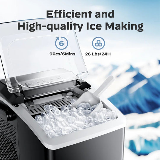 26 Lbs 2 Sizes of Bullet Ice Maker, Camping and Party Ice Maker with Handle, Kitchen Portable Ice Maker Machine with Self-Cleaning