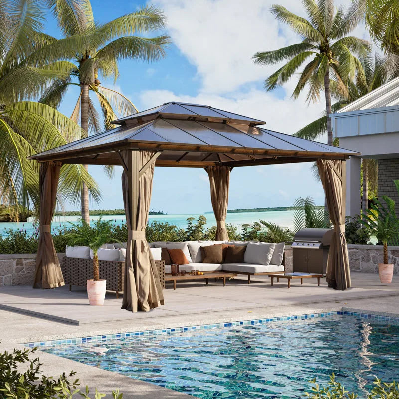 Hardtop Wood Gazebo with Double Roof – Free Dust Cover with 12X16 or 12X20 Model – Waterproof Outdoor Gazebo