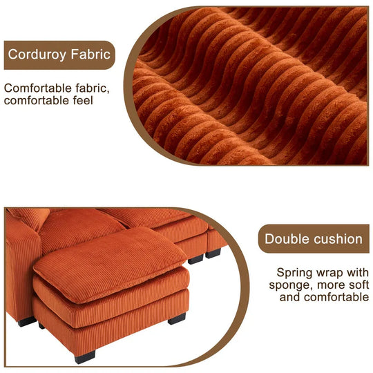 Modern U-Shaped 6-Seater Sectional Sofa with One Footstool