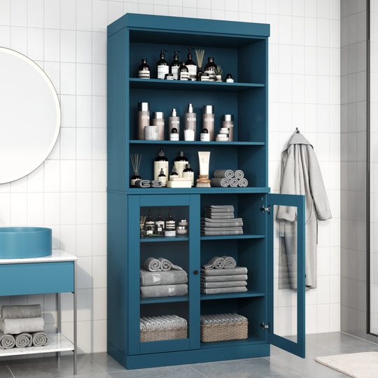 100% Solid Wood Bathroom & Laundry Storage Cabinet, Raised Panel Doors, Adjustable Shelves, 32" Wide, 71.5" Tall