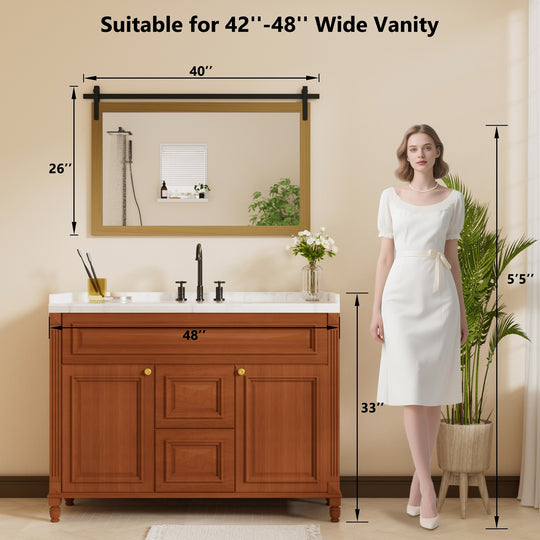 Farmhouse Barn Door Solid Wood Frame Bathroom Vanity Wall Mirror