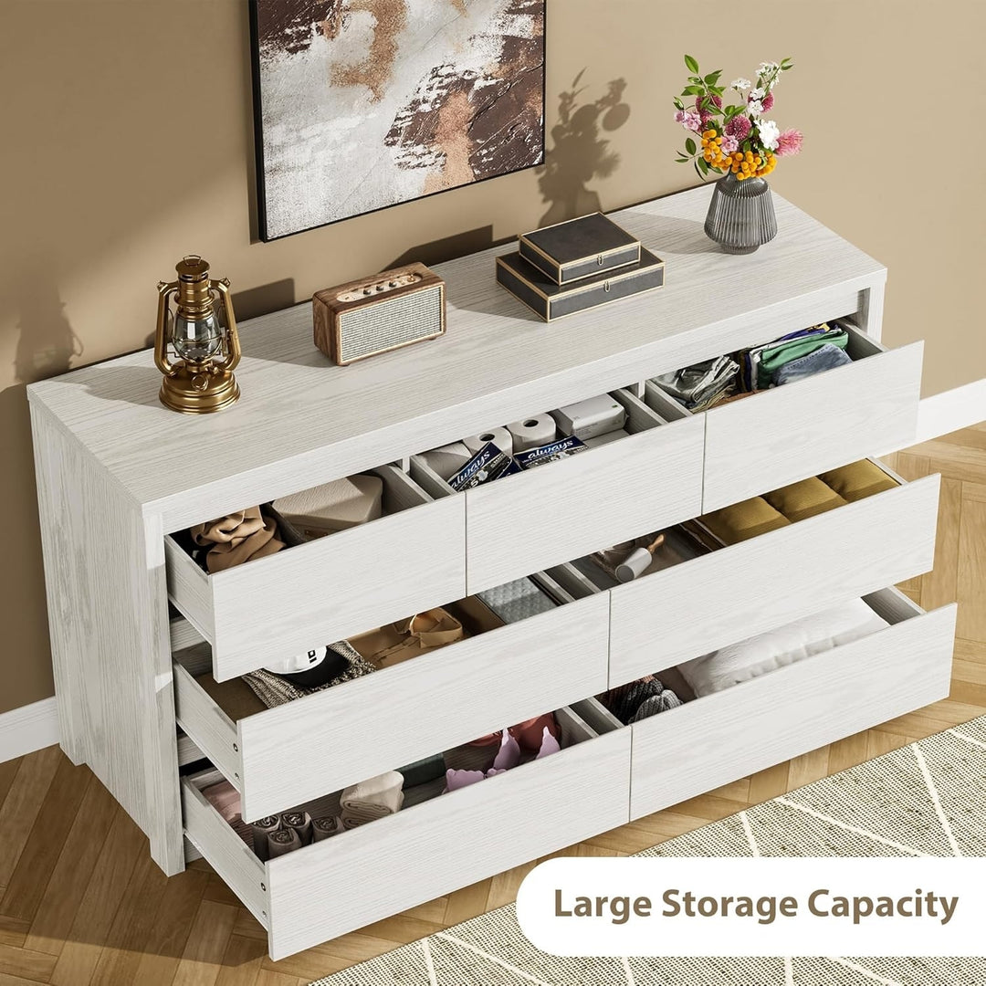 7-Drawer Dresser for Bedroom,Wide Wood Chest with Handle-Free Design,Modern Storage Cabinet for Living Room or Entryway