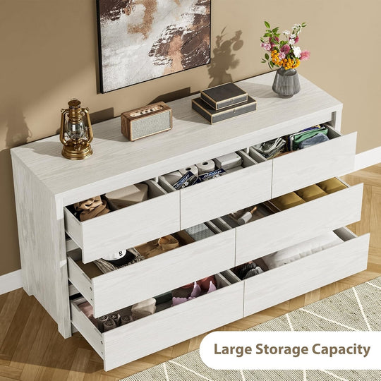 7-Drawer Dresser for Bedroom,Wide Wood Chest with Handle-Free Design,Modern Storage Cabinet for Living Room or Entryway