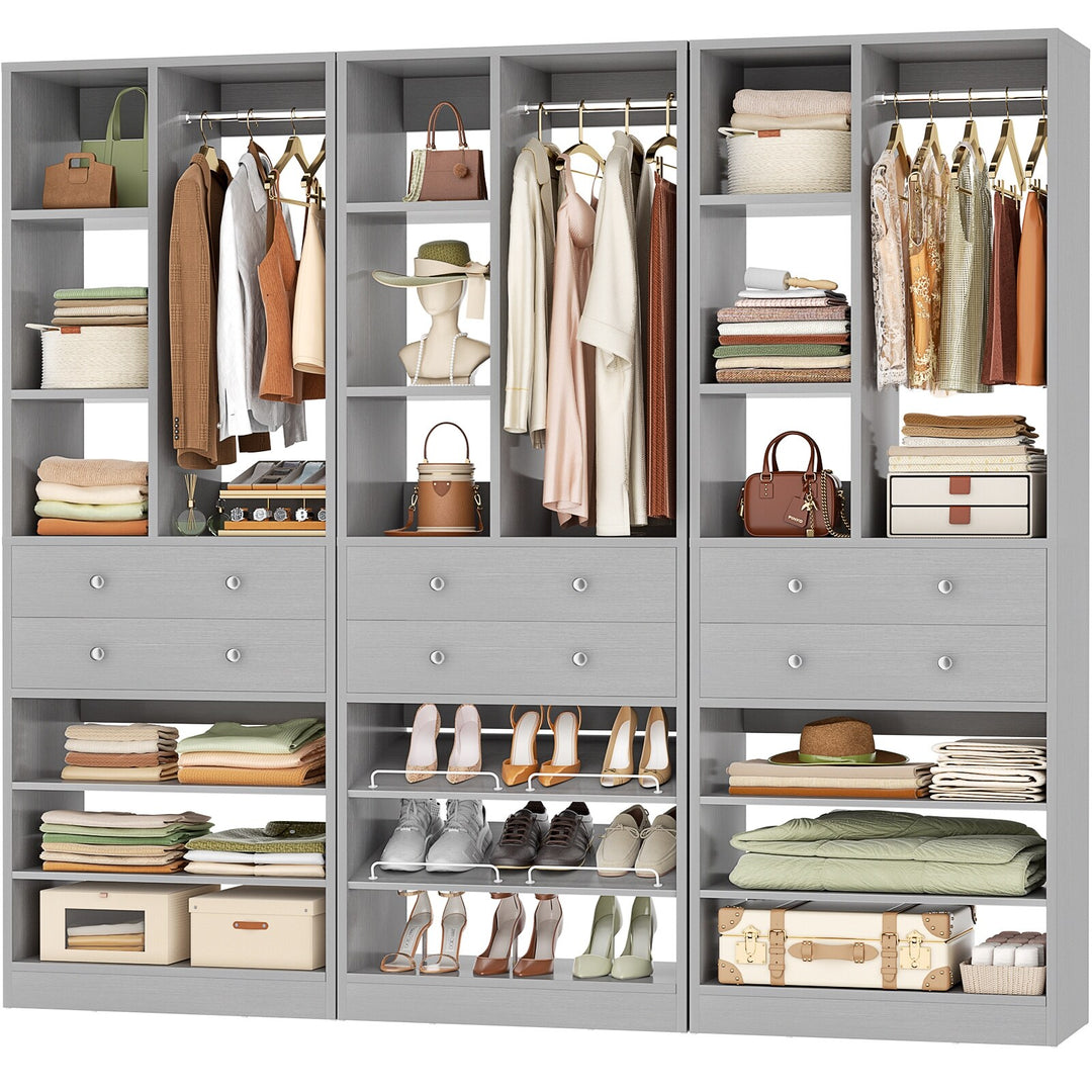 Grimm 28'' Closet Organizer with Shoe Racks and Drawers, Closet System with Hanging Rod and Adjustable Shelves