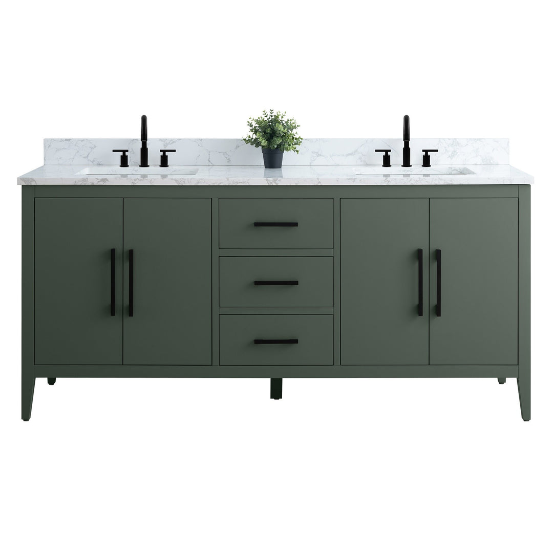 72" Double Sink Bathroom Vanity Cabinet with Engineered Marble Top