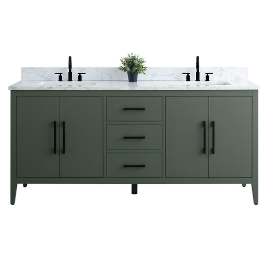 72" Double Sink Bathroom Vanity Cabinet with Engineered Marble Top