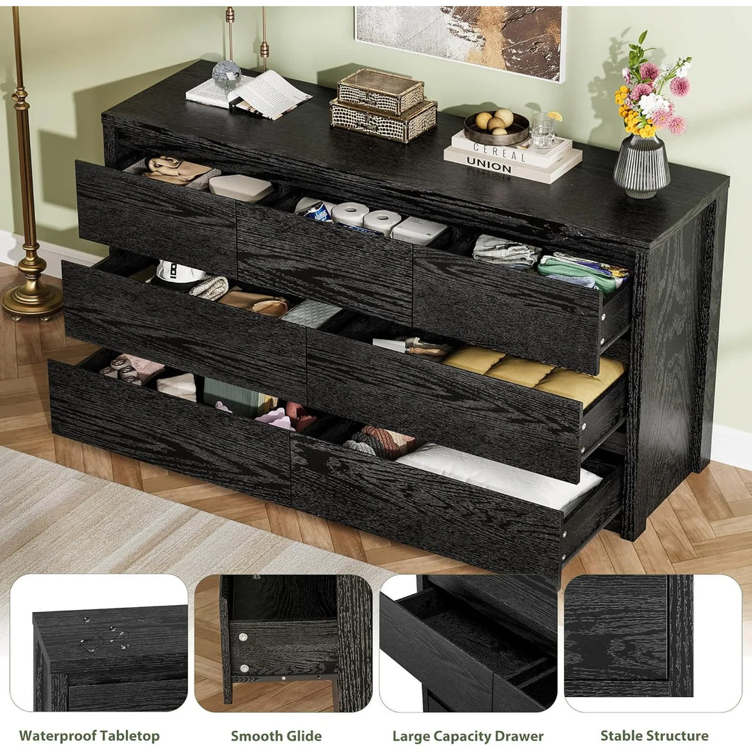 7-Drawer Dresser for Bedroom,Wide Wood Chest with Handle-Free Design,Modern Storage Cabinet for Living Room or Entryway