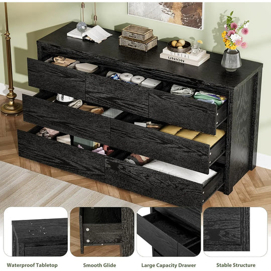 7-Drawer Dresser for Bedroom,Wide Wood Chest with Handle-Free Design,Modern Storage Cabinet for Living Room or Entryway