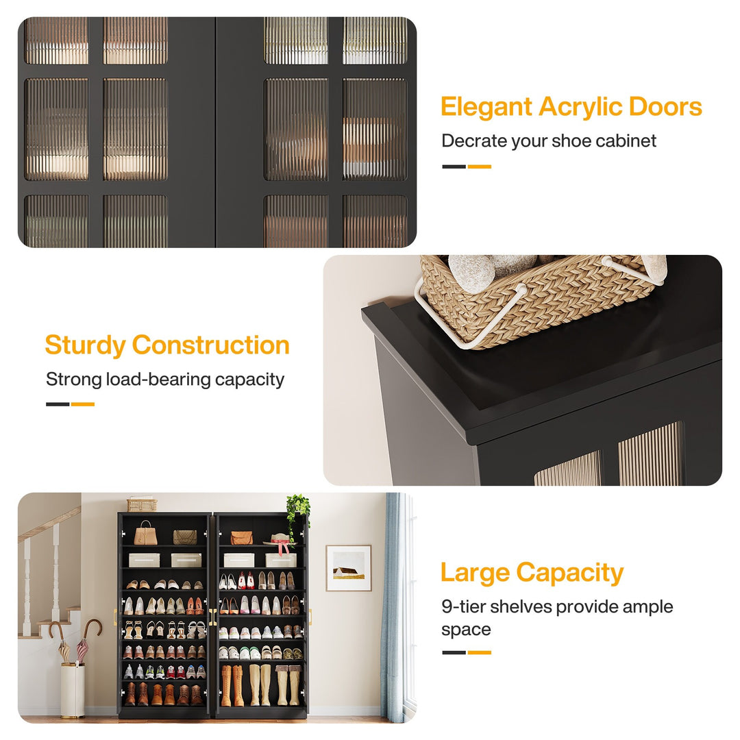 8-Tier Modern Shoe Storage Cabinet with Doors and Adjustable Shelves