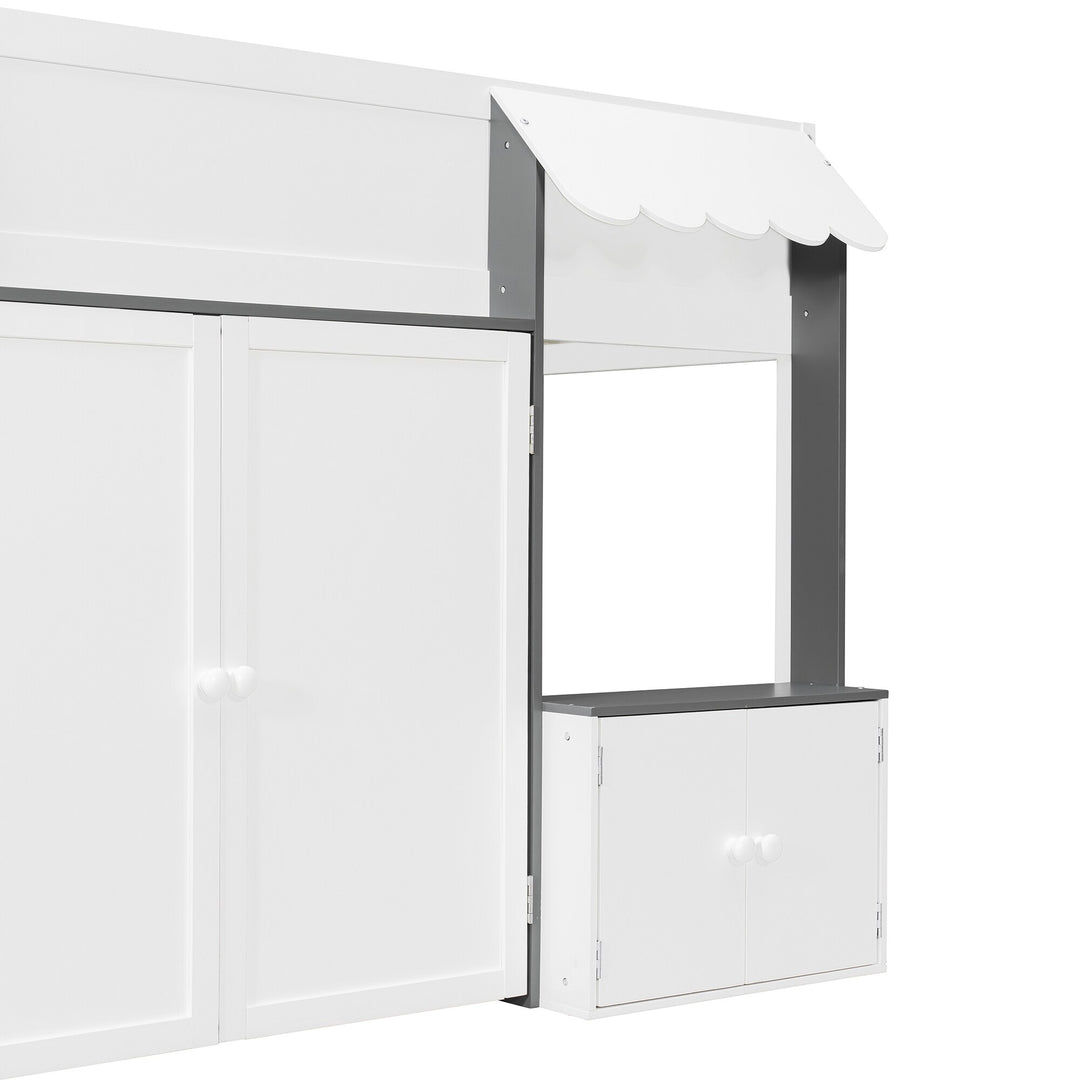 Full Loft House Bed with Playhouse Storage Modern Wood Cabin Bed for Kids