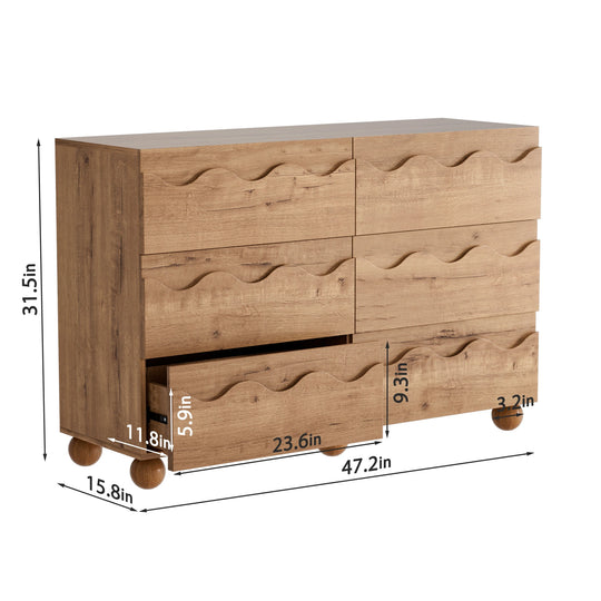 Wave Front 6 Drawers Dresser Handle-Free Modern Storage Cabinet