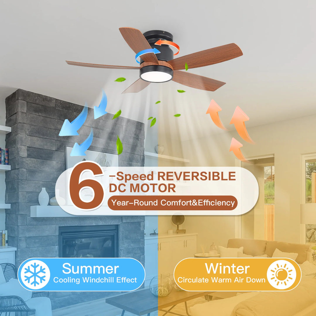 Sofucor 42"/48"/ 52"/60"Noiseless Walnut Wood Ceiling Fan with Remote Control, Integrated Light Optional