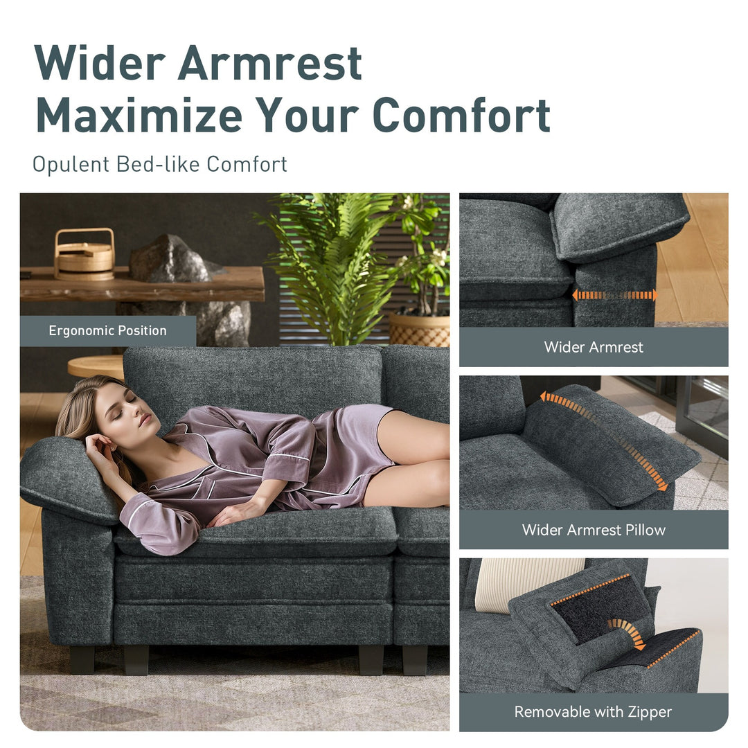 Cloud Modular Deep Seat Sofa, Chenille or Corduroy Sectional Couch with Removable Arms, 1–4 Seater