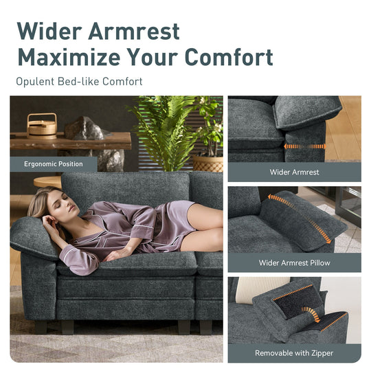 Cloud Modular Deep Seat Sofa, Chenille or Corduroy Sectional Couch with Removable Arms, 1–4 Seater