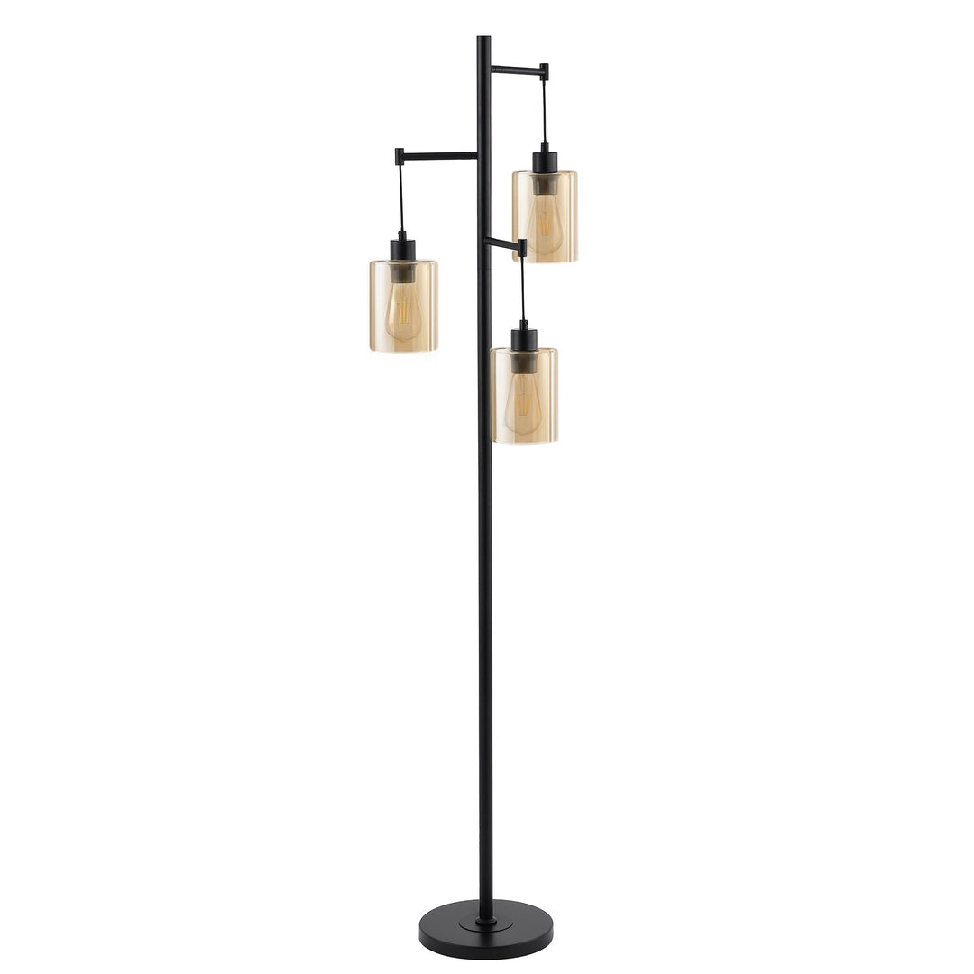 Getledel 69" Industrial 3-Light Tree Floor Lamp with Glass Shades