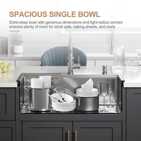 Stillsteel 33 In. Drop-In Single Bowl 18-Gauge Stainless Steel Workstation Kitchen Sink with Accessories