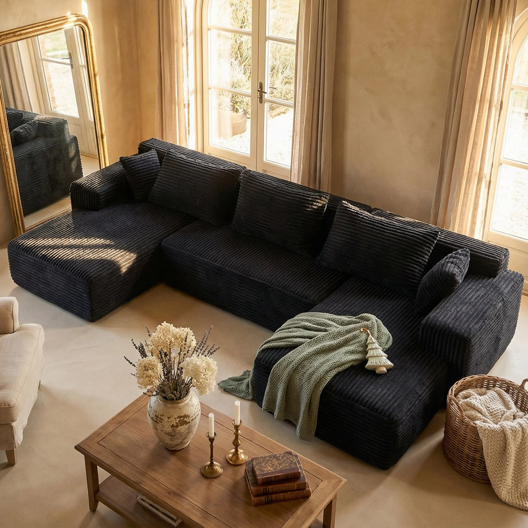 Oversized Modular Sectional Sofa, No Assembly Required, Corduroy Fabric, Deep Seat Cloud Couch with Chaise Foam Sofa