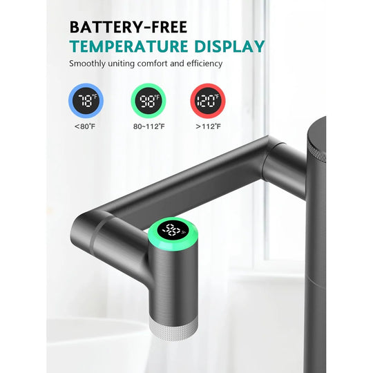 Rotatable Single Hole Bathroom Sink Faucet with Built-In Filter, Temperature Display in Fahrenheit, 2 Water Modes