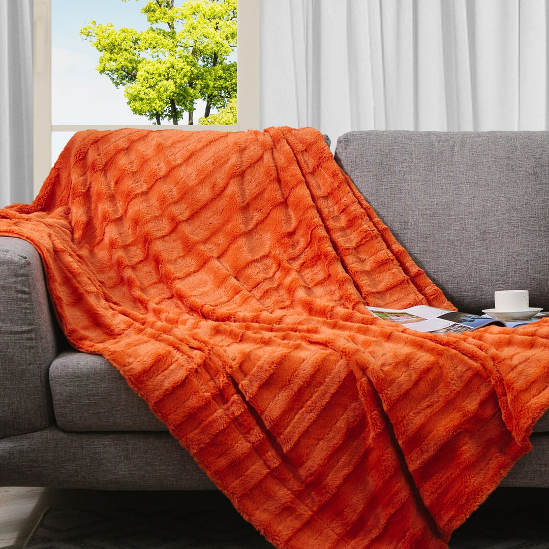 Faux Fur/ Microplush Reversible Throw Blanket
