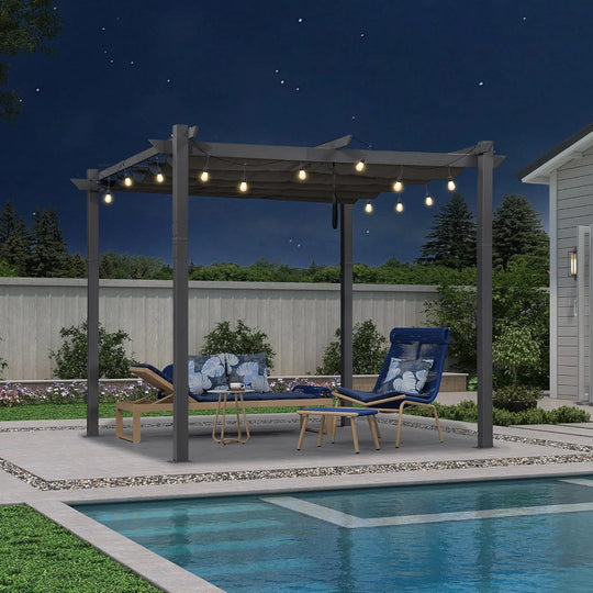 Gazebo Outdoor Retractable White Heavy-Duty Aluminum Pergola with Extra Top Roof