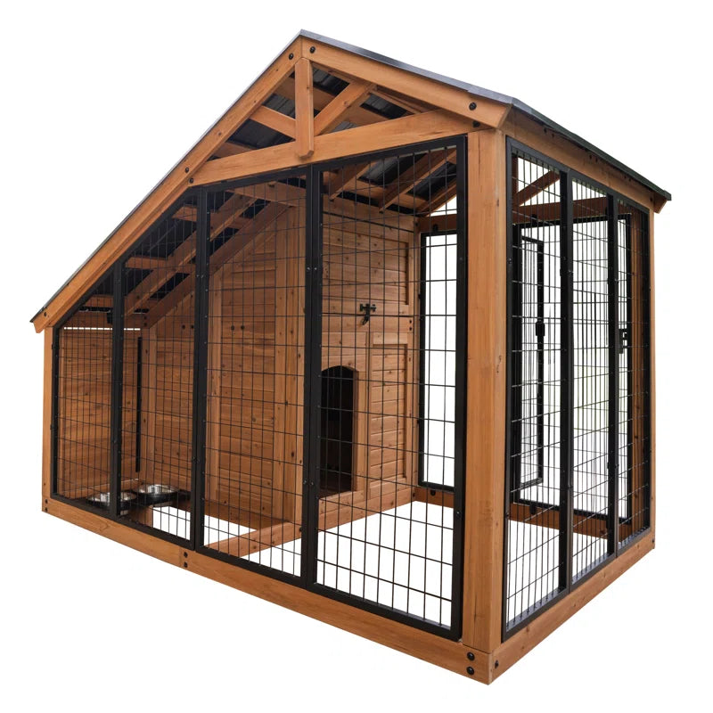 Waggin' Retreat Cedar Wood Outdoor Dog Kennel with Galvanized Steel Roof and Easy-Access Feeding Door