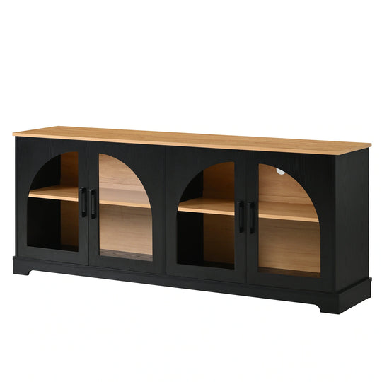 3-Piece Retro Entertainment Center for Tvs up to 70", Two-Tone Farmhouse TV Stand with Sideboard & Bookshelf