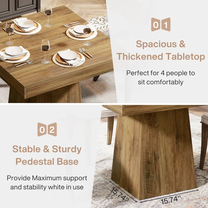 31.5 Inch Square Dining Table, Wood Kitchen Table Small Dinner Table Farmhouse Dining Room Table