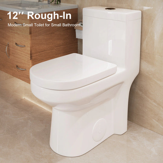 1 Piece Dual Flush Toilet White 0.8 1.28 GPF Seat Included 12 Inch Rough in - N/A