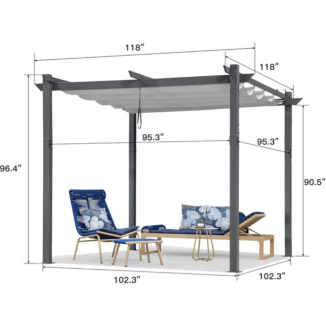 Gazebo Outdoor Retractable White Heavy-Duty Aluminum Pergola with Extra Top Roof