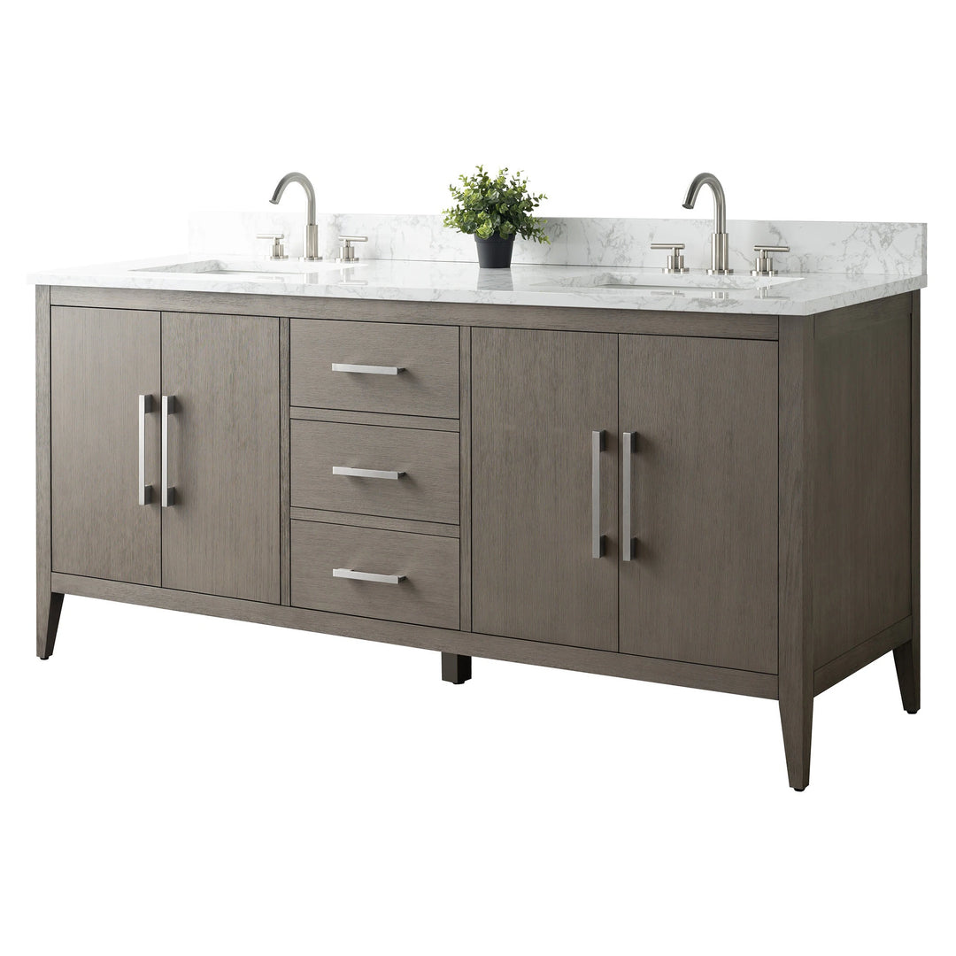 72" Double Sink Bathroom Vanity Cabinet with Engineered Marble Top