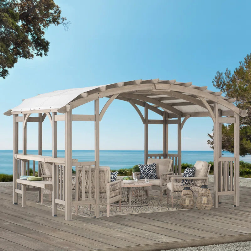 Bellucci Arched Pergola 10 X 14 Ft. Light Grey Outdoor Cedar Framed Wood Pergolas with Weather-Resistant Canopy for Patio, Garden