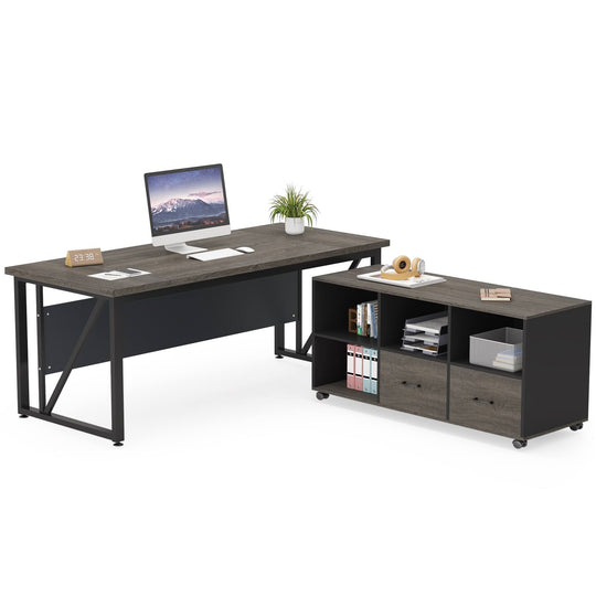 63" L-Shaped Computer Desk with 47 Inches Lateral File Cabinet, Executive Desk Home Office Furniture Desk Set