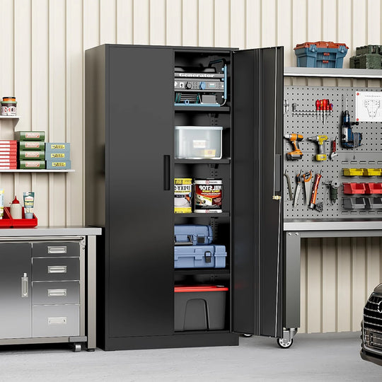 71'' H Metal Garage Storage Work Cabinet with Locking Doors and Adjustable Shelves
