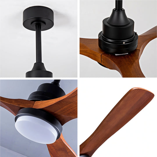 Sofucor 42"/48"/ 52"/60"Noiseless Walnut Wood Ceiling Fan with Remote Control, Integrated Light Optional