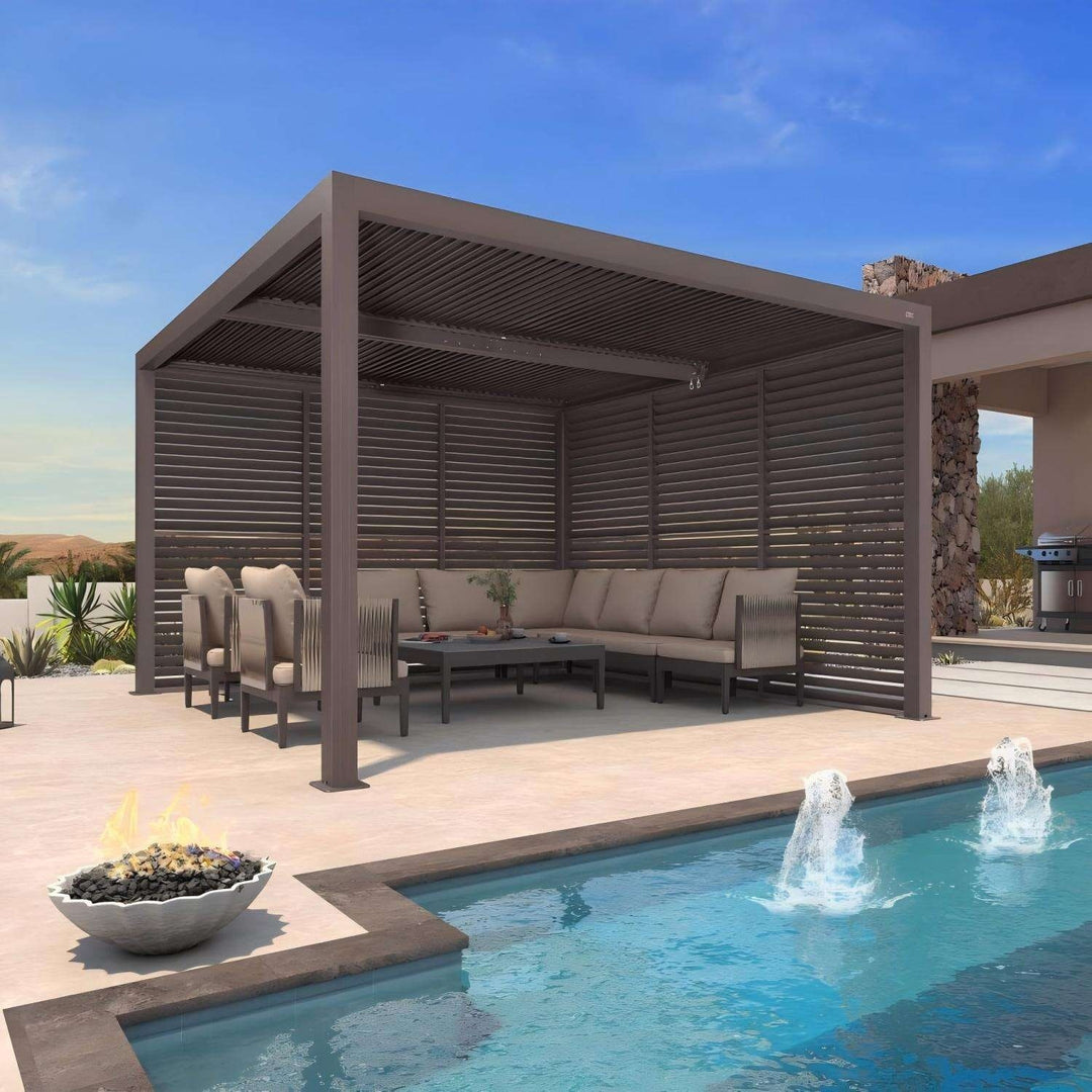 Bronze Louvered Pergola with Adjustable Roof for Deck Backyard Garden Hardtop Gazebo